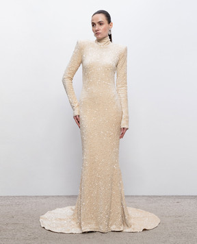 Richard Quinn Бежева велюрова сукня максі в паєтки RQSS26CARRYO29