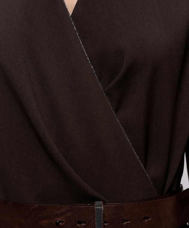 Brunello Cucinelli Коричневое платье миди с шерстью MB143A5547 изображение 5