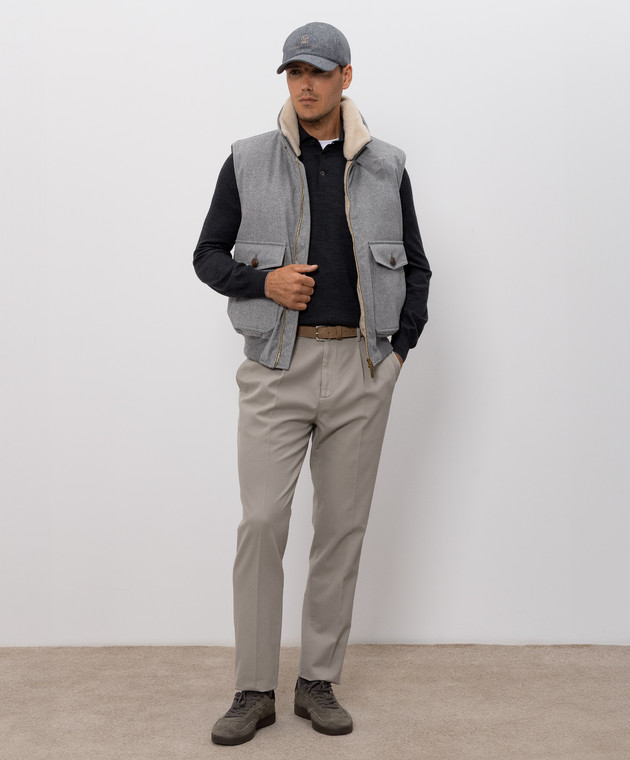 Brunello Cucinelli Темно-серое поло из шерсти и кашемира M2400295 изображение 2
