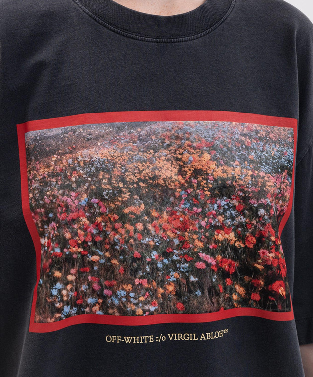Off-White Серая футболка с принтом Flowers field 2FA00436T изображение 5