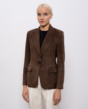 Brunello Cucinelli Коричневый жакет из нубука с цепочкой мониль MPCLF208X