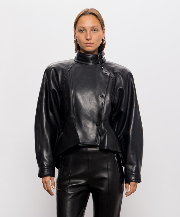 Balmain Чорна шкіряна куртка з акцентними плечима JA0000000001 зображення 3