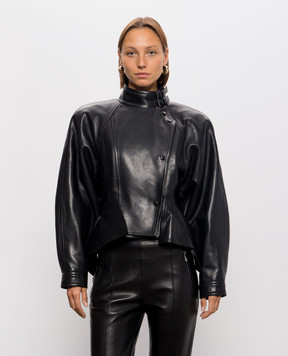 Balmain Черная кожаная куртка с акцентными плечами JA0000000001