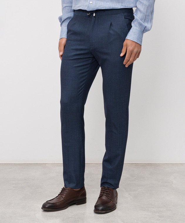 Enrico Mandelli Синие брюки с шерстью, шелком и льном GYM02B6043 изображение 3