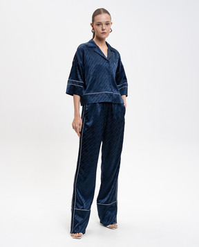 Off-White Синяя блуза в стиле пижамы в логотип шаблон 2GG008F25FAB001