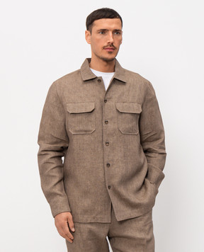 CAPOBIANCO Коричнева сорочка з льону прямого крою 20M515LL00