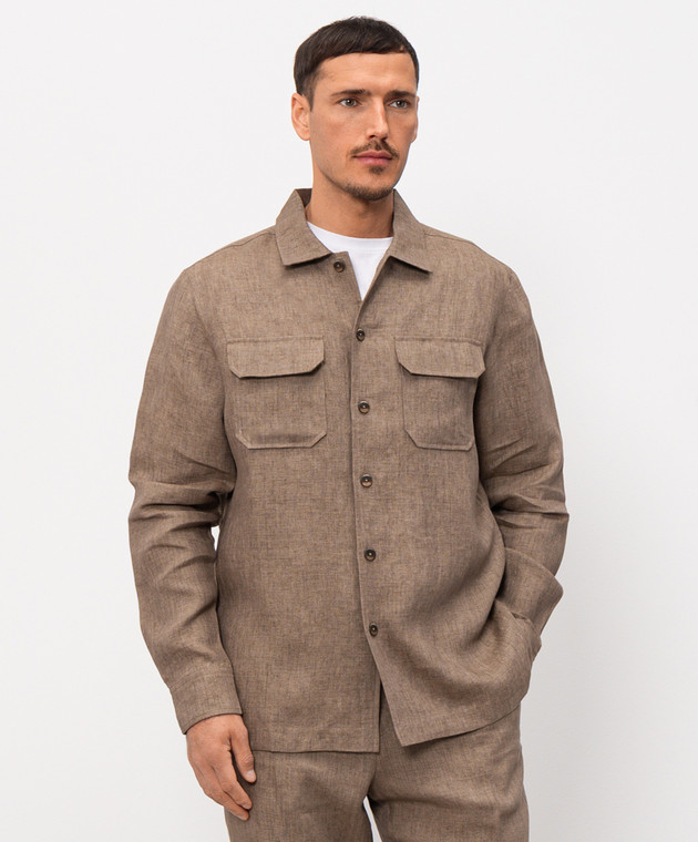 CAPOBIANCO Коричнева сорочка з льону прямого крою 20M515LL00 зображення 3
