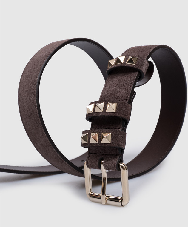 Valentino Коричневый замшевый ремень Rockstud 9W2T0SX7HUH изображение 5
