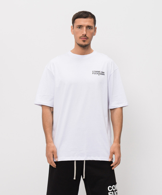 Comme des Fuckdown Біла футболка з контрастним принтом логотипа та емблеми FMS6CFABM01995 зображення 3