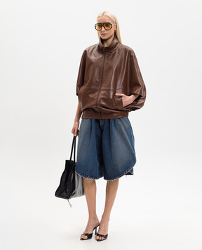 Balenciaga Коричнева шкіряна куртка з короткими рукавами 871987TUS11