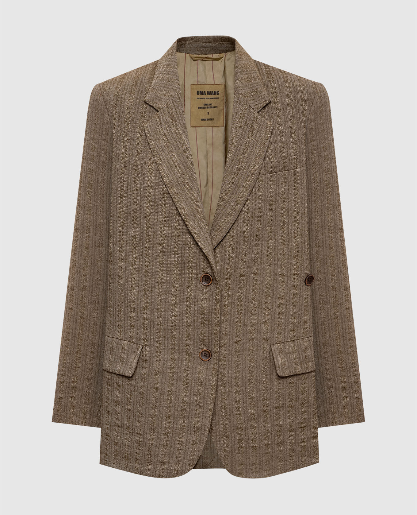 Коричневий двобортний жакет з вовни та льону