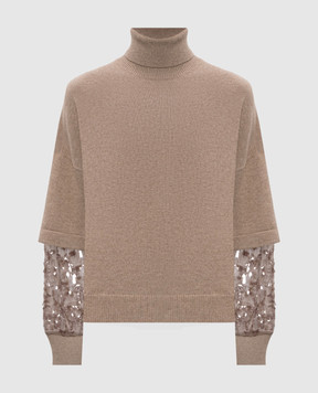 Brunello Cucinelli Бежевый свитер из кашемира с пайетками M12730003