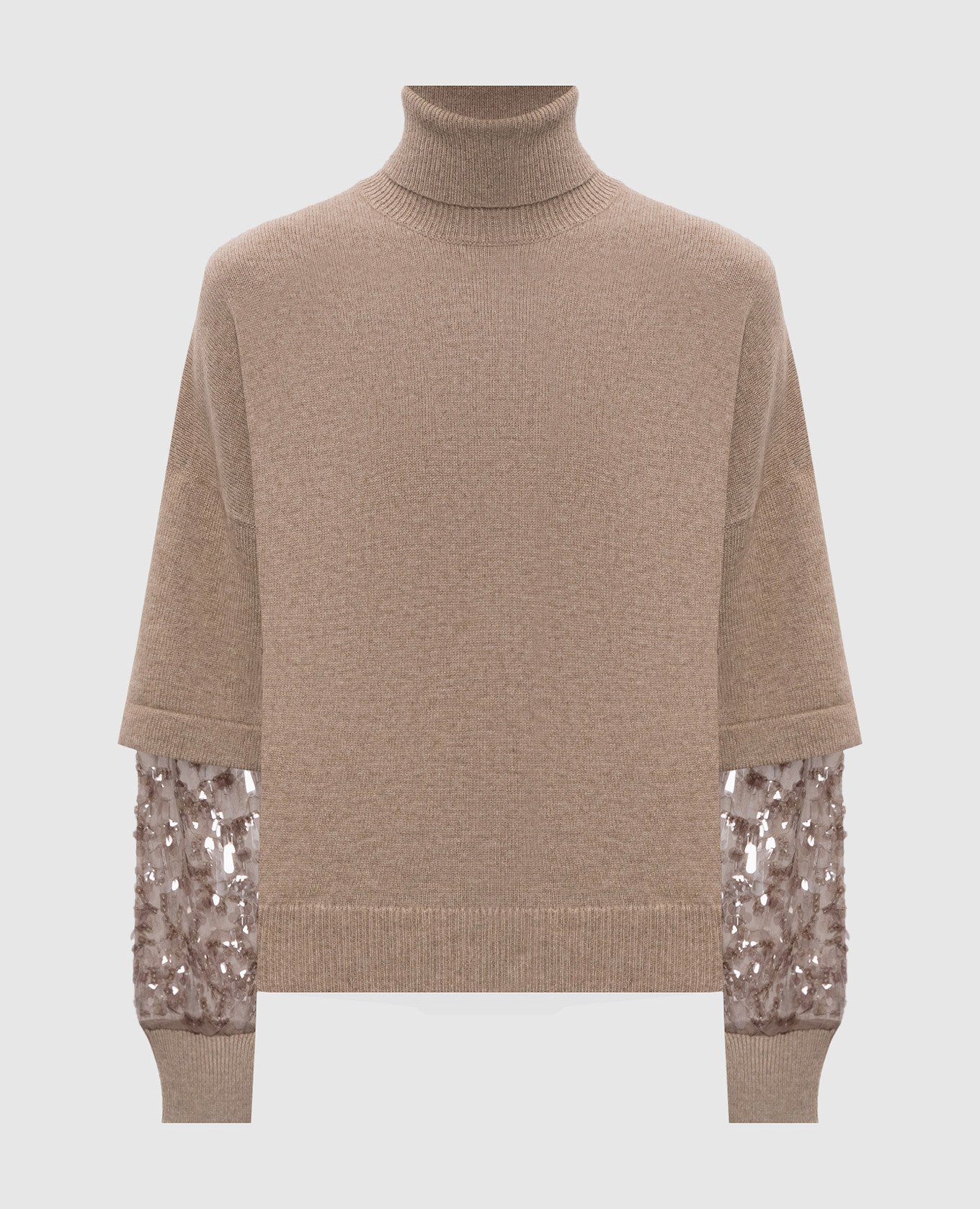 Бежевый свитер из кашемира с пайетками