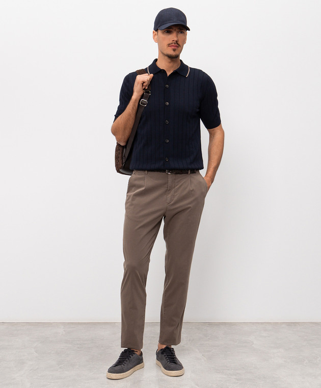 Peserico Синяя рубашка в рубчик с короткими рукавами R59521F189173R изображение 2