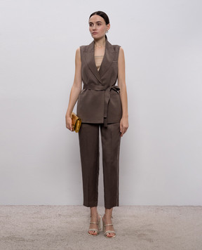 Peserico Коричневий двобортний жилет з льоном A03028A01926