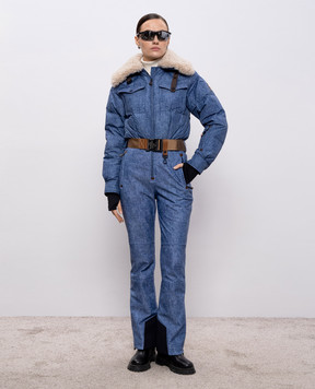 Moncler Grenoble Синий горнолыжный пуховой комбинезон с мехом K20982G00011M7820