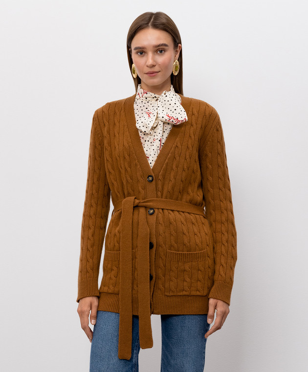 Valentino Коричневий кардиган з кашеміру з поясом 9B3KA16DAB9 зображення 3