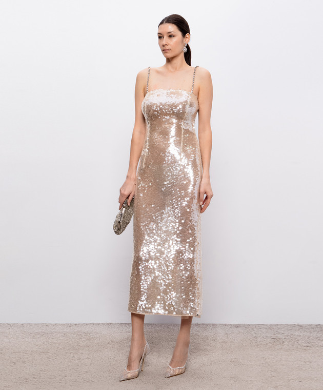 Nissa Бежевое платье миди с пайетками RS16511 изображение 2
