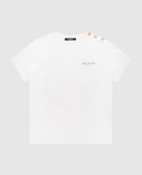 Balmain Дитяча біла футболка з принтом логотипа BY8Q21Z36721214