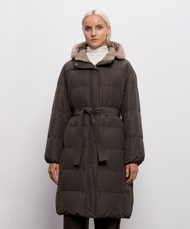 Brunello Cucinelli Серый пуховик с мехом MH5259618 изображение 3