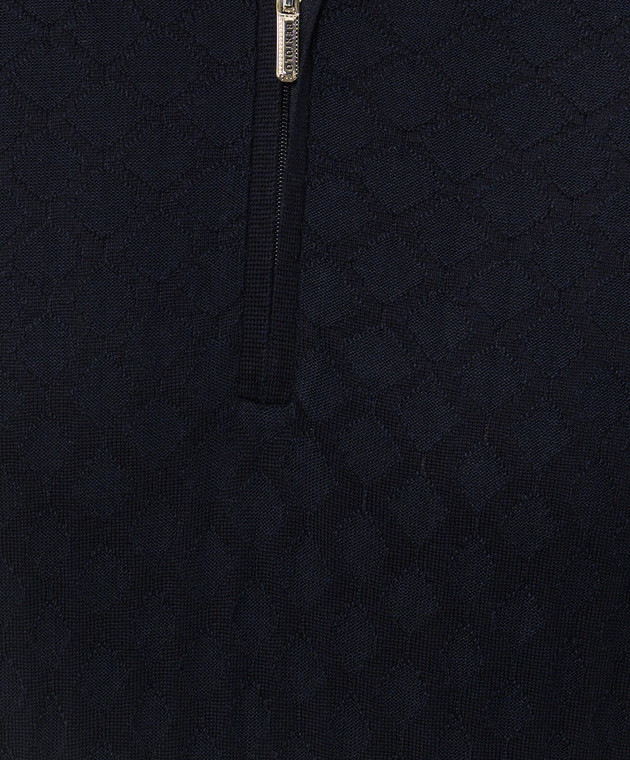 Bertolo Cashmere Синее поло с шерстью и шелком в тканом узоре 902626002566 изображение 5
