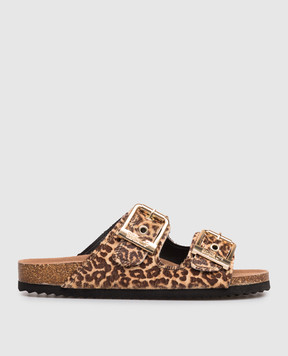 Colors of California Коричневі шкіряні шльопанці SLOFI з леопардовим принтом HCBIO502