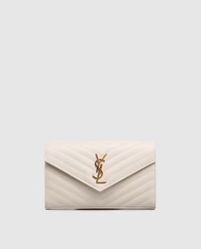 Saint Laurent Шкіряний клатч кольору айворі з емблемою Cassandre 377828BOW01