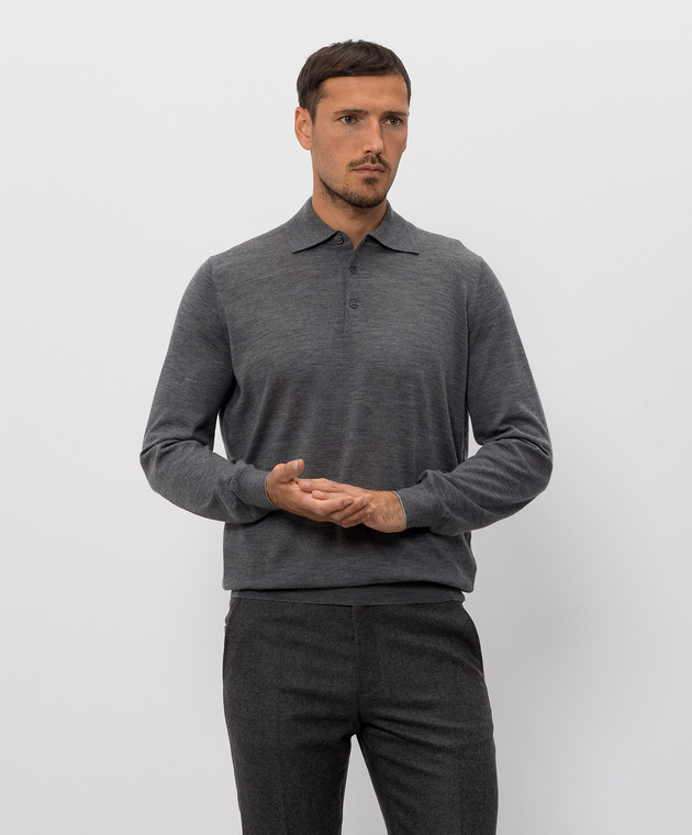 Brunello Cucinelli Меланжевое поло серого цвета из шерсти и кашемира M2400295 изображение 3