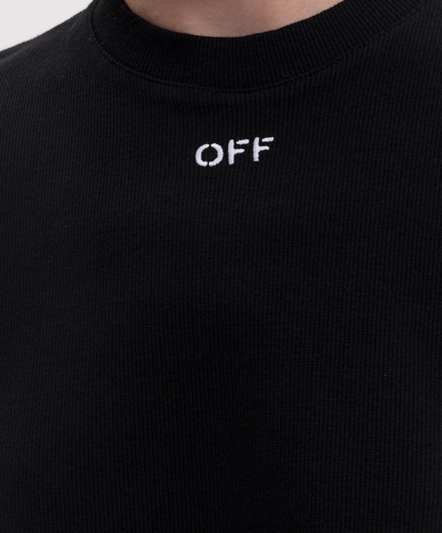 Off-White Черная укороченная футболка в рубчик 2FA00678T изображение 5