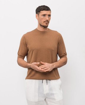 Cashmere&Whiskey Коричневая футболка из шелка и льна MU7632318520R
