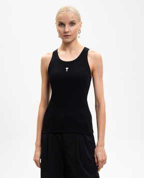 Ami Paris Чорна майка в рубчик з вишивкою емблеми FTP811JE0117