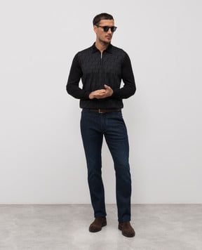 Stefano Ricci Чорне поло з кашеміру і шовку у візерунок K808100P30F25477