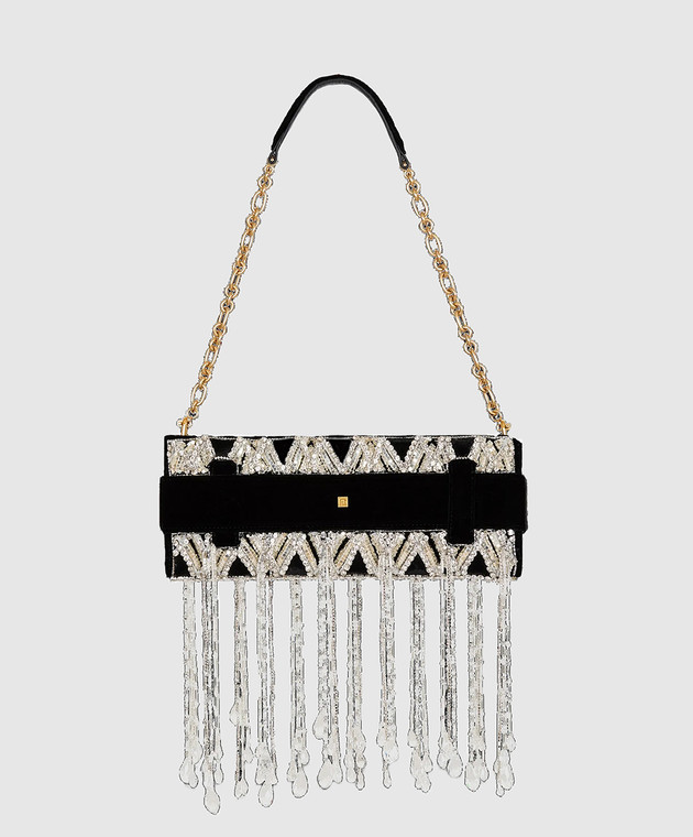 Balmain Черный велюровый клатч Anthem с кристаллами HN1LB024AERV изображение 3