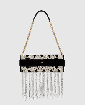Balmain Черный велюровый клатч Anthem с кристаллами HN1LB024AERV