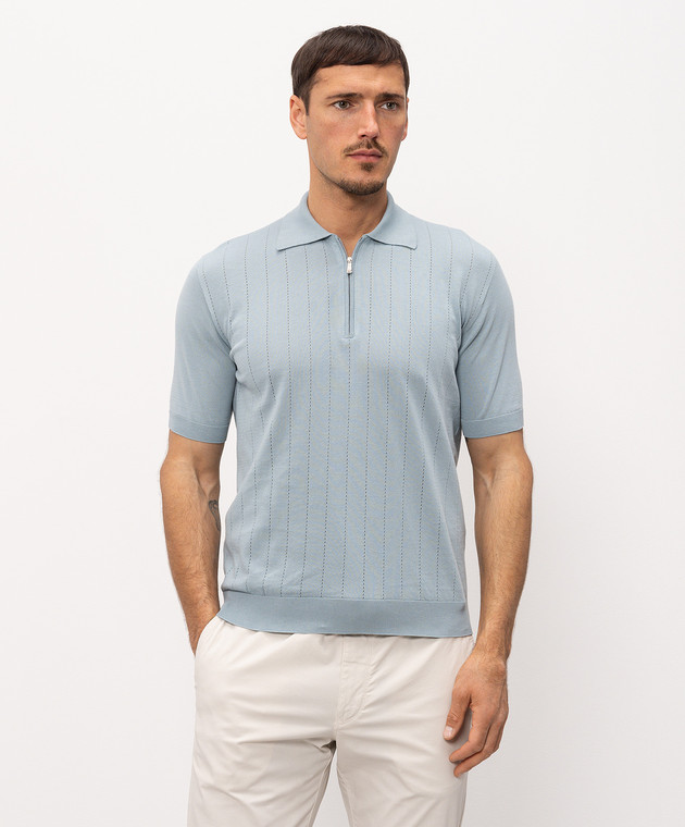 Bilancioni Блакитне поло в перфоровану смужку BE26M5PZF5 зображення 3