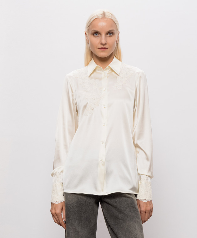 Ermanno Scervino Life Блуза цвета айвори из шелка с кружевом D494K606TBW изображение 3