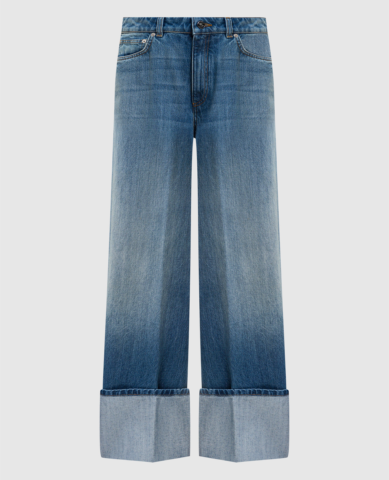 

Синие джинсы с отворотами, Синий, Широкие джинсы