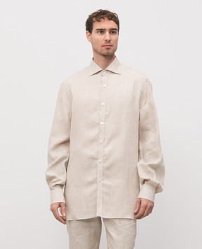 ISAIA Бежевая рубашка из льна CAM088KM304