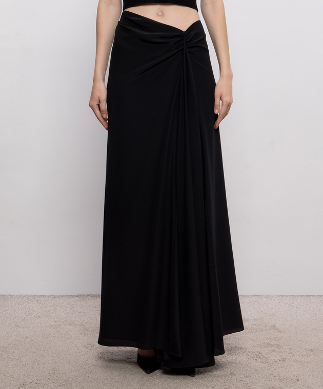 Alexander McQueen Черная юбка макси из шелка асимметричного кроя 876822QBADT изображение 3