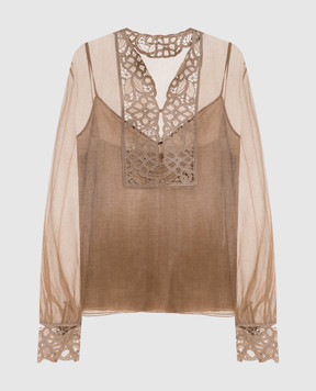 Ermanno Scervino Коричнева блуза із шовку D482K766CSRFWB