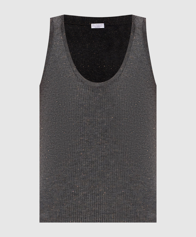 Brunello Cucinelli Сірий топ в рубчик з люрексом M9A822220