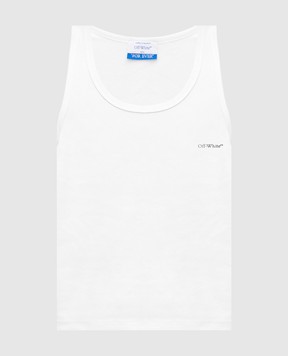 Off-White Біла майка в рубчик з логотипом OMUY006C99JER002