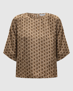Max Mara Коричневая блуза NORDICA из шелка в принт MXMNORDICA