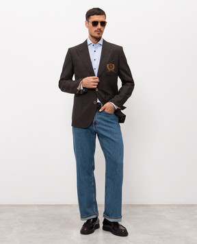 Dolce&Gabbana Коричневий блейзер з вовни з вишивкою монограми логотипа G2TF4ZHU2BO