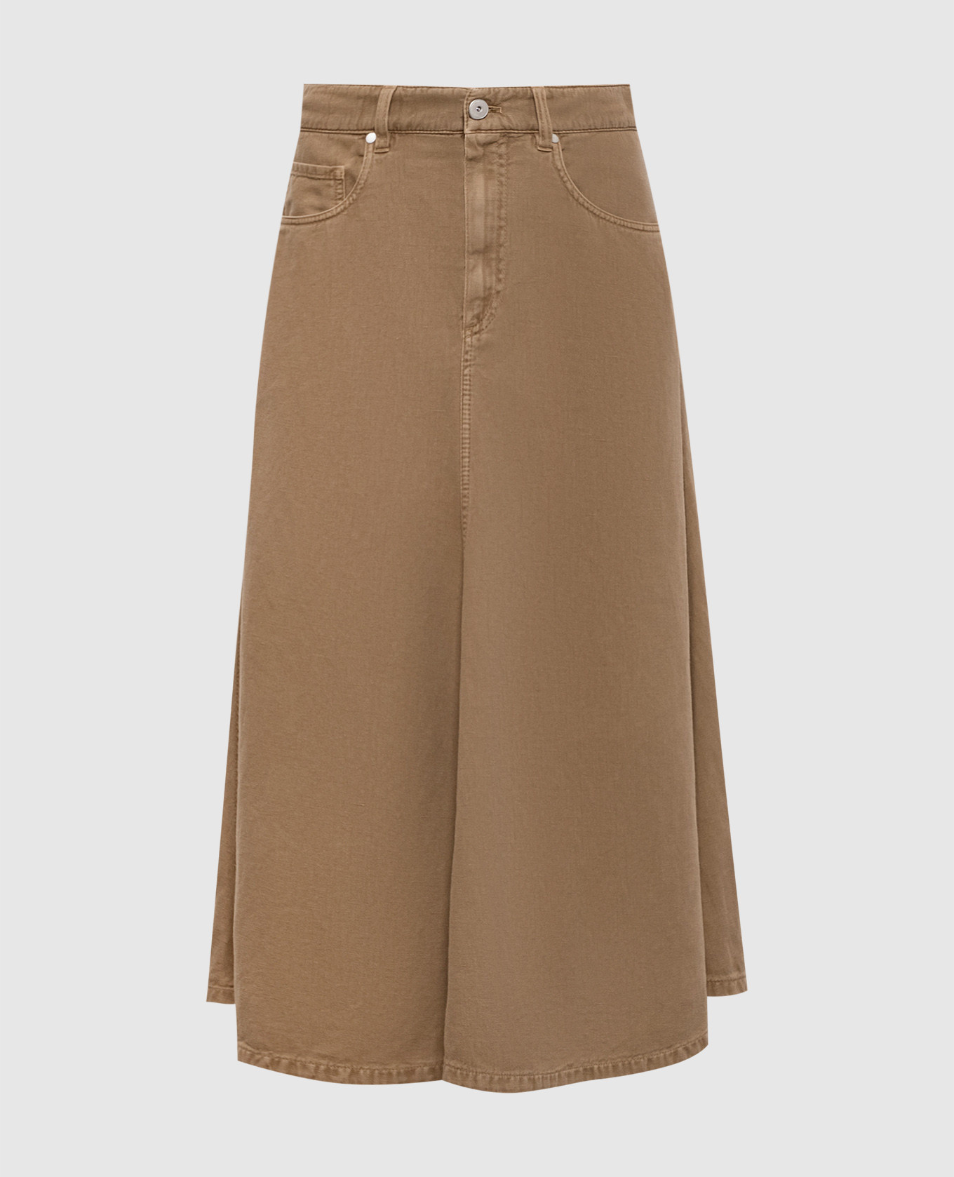 Коричневая джинсовая юбка с леном