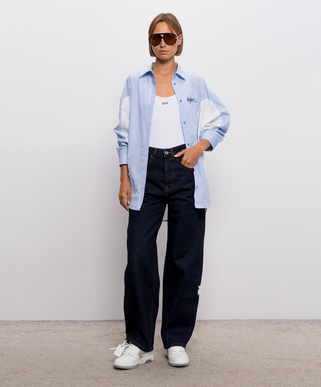 Off-White Белая майка в рубчике с вышивкой логотипа 2FA00672T изображение 2