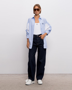 Off-White Белая майка в рубчике с вышивкой логотипа 2FA00672T