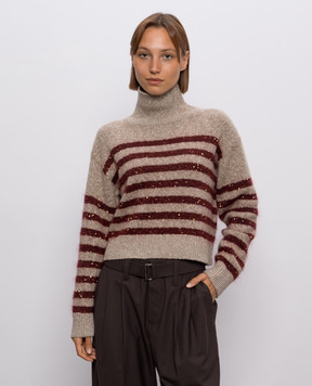 Brunello Cucinelli Бежевий светр з вовни і кашеміру в смужку MGY563704P