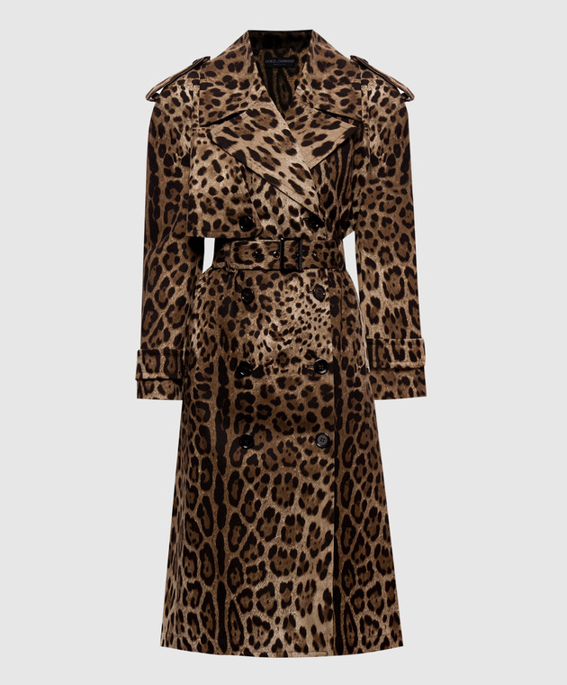 Dolce&Gabbana Коричневий тренч в леопардовий принт F0Y11TFSFN4