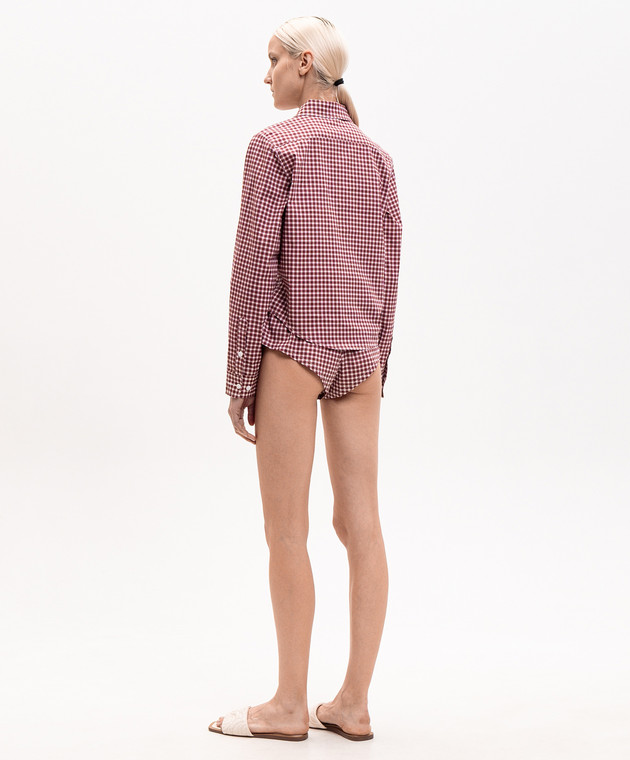 Dore & Rose Бордова піжама в клітинку з вишивкою логотипа COTTONPOPLINSHORTSET зображення 3